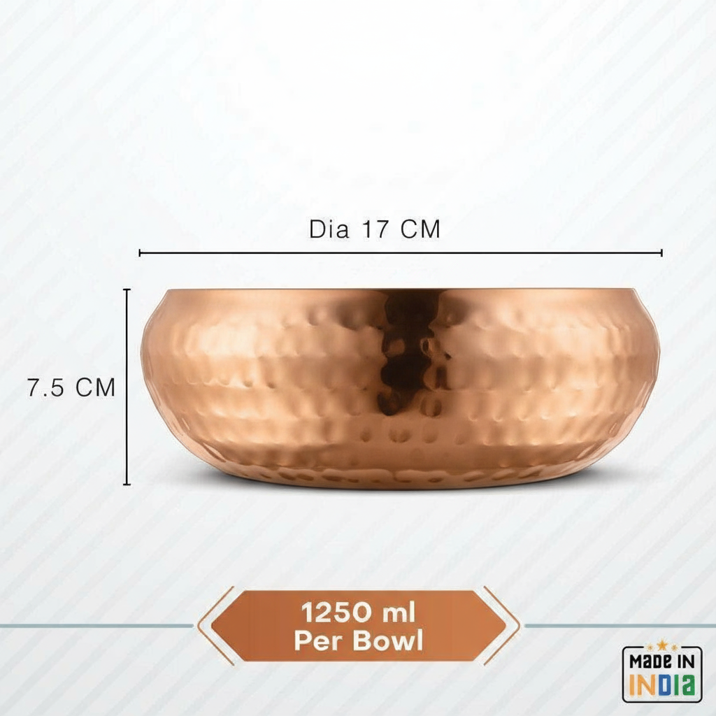 Stainless Steel Serving Bowl Set – 100% Food Grade, Lacquered Copper Color, Hammered Finish, Pudding & Dessert Serving Set (Pack of 14, Brown)