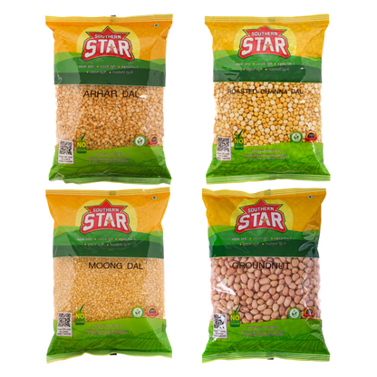 Southern Star Arhar Dal 1Kg & Yellow Moong Dal 1Kg & Roasted Chana Dal 900g & Groundnut 1Kg Combo