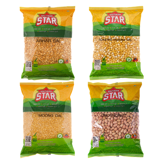Southern Star Arhar Dal 1Kg & Yellow Moong Dal 1Kg & Roasted Chana Dal 900g & Groundnut 1Kg Combo
