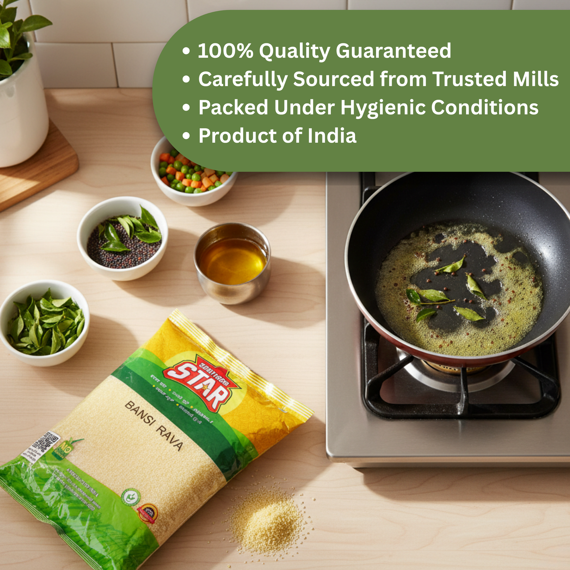 Southern Star Bansi Rava nutrition and product information
Bansi Rava semolina cooking ingredient details
Premium durum wheat rava packed for freshness Coarse texture of Southern Star Bansi Rava semolina
Premium durum wheat semolina grains for traditional recipes
Fresh Bansi Rava with authentic coarse texture