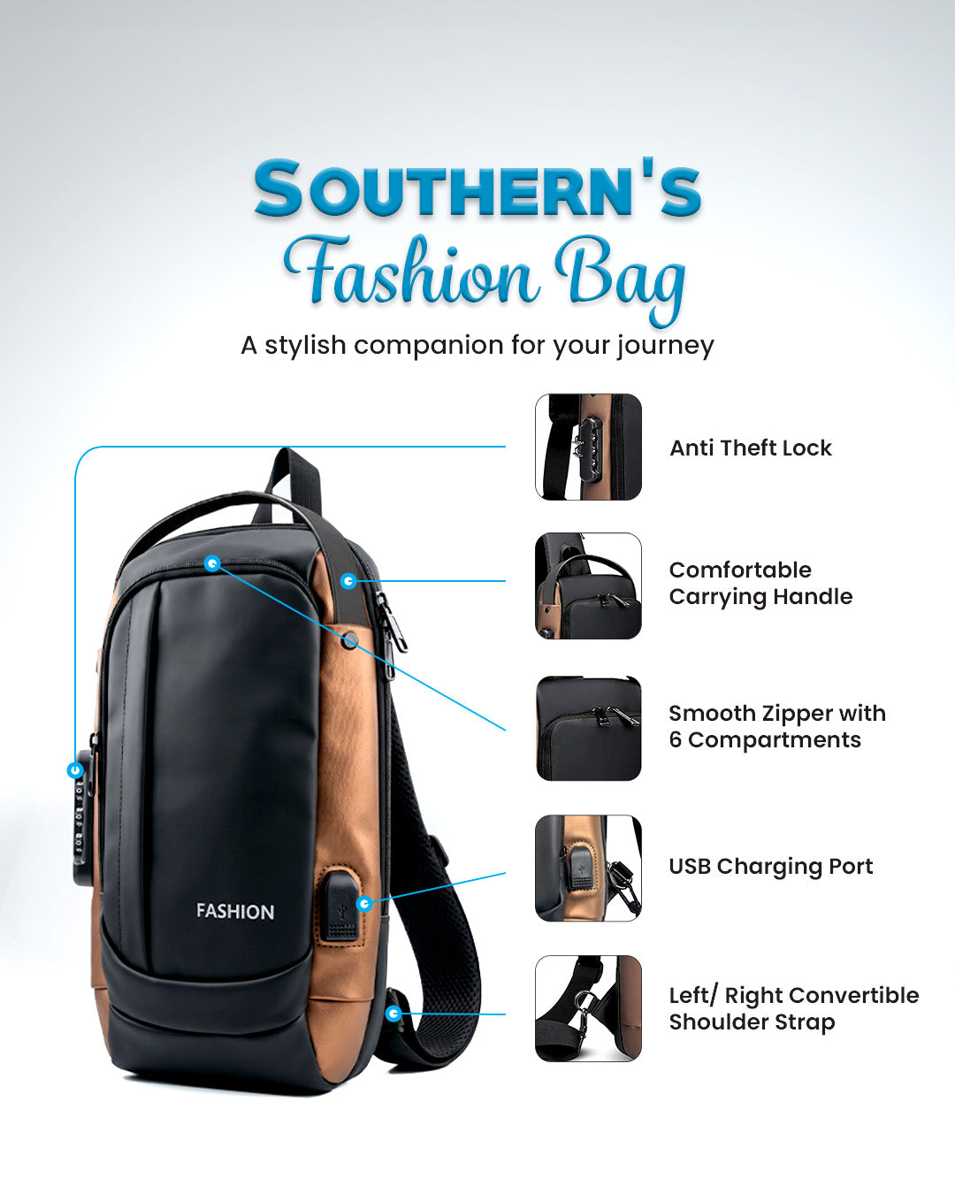 Anti-Theft Sling Bag with USB Charging Port | Waterproof Crossbody Chest Bag for Men & Women | Secure Travel & Daily Use